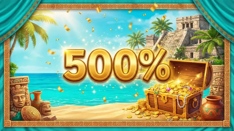 Bono de bienvenida del 500% en Caliente Casino Hipódromo con cofre del tesoro maya
