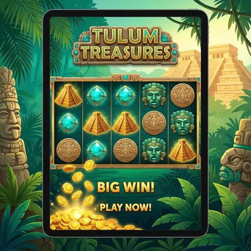 Tragamonedas con temática maya de Tulum - Símbolos dorados y gemas turquesa en los carretes